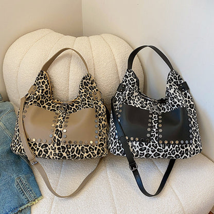 Ladies leopard print large capacity tote bag, vintage hobo bag casual, shoulder bag with crossbody strap, bag shoulder bag women