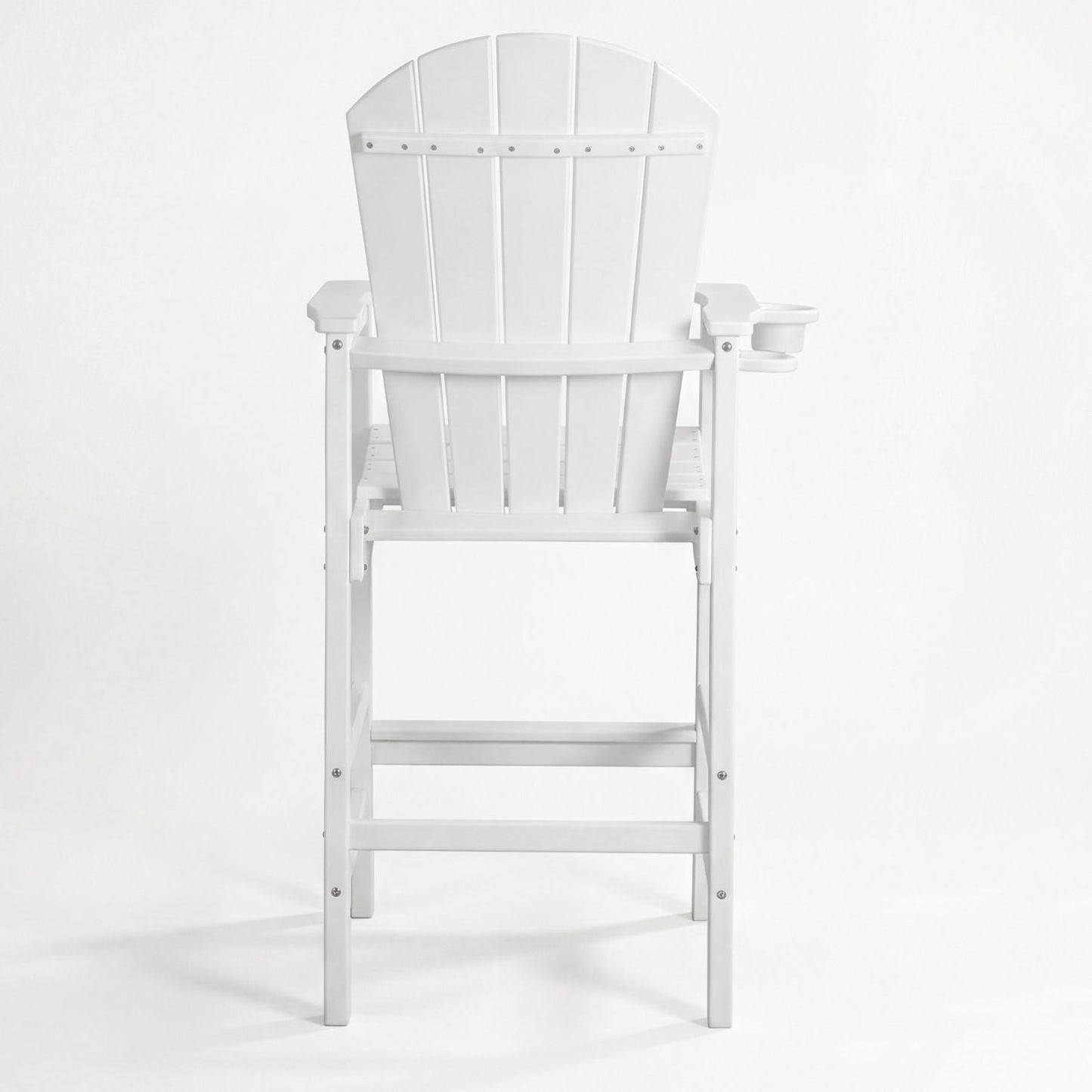 Outdoor Bar Height Adirondack Patio Chair With Cup Holder And Armrests All Weather UV Resistant - White