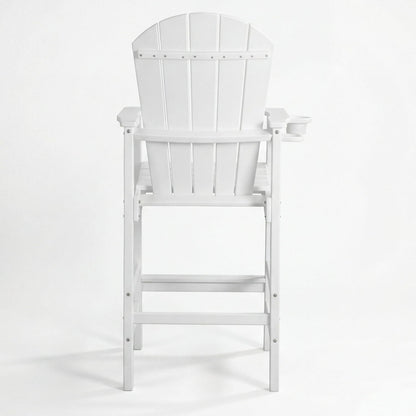 Outdoor Bar Height Adirondack Patio Chair With Cup Holder And Armrests All Weather UV Resistant - White