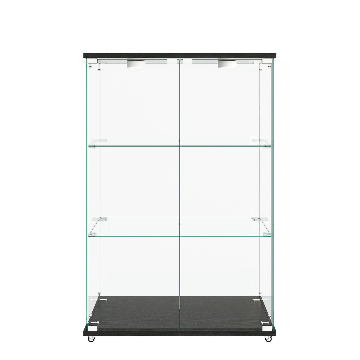 Modern Display Cabinet With LED Lights, Transparent Tempered Glass 2 Door Storage Case With 3 Shelves