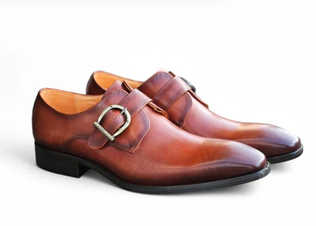 Carrucci Monkstrap Calfskin Shoe - Cognac
