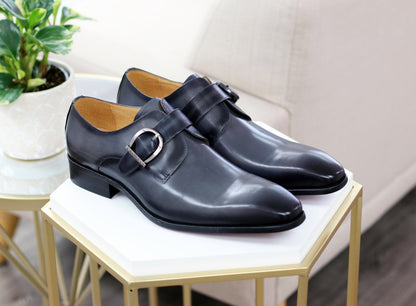 Carrucci Burnished Calfskin Belt - Grey