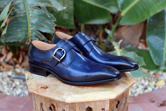 Carrucci Monkstrap Calfskin Shoe - Navy