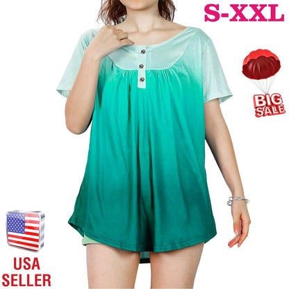 Women Summer Shirts Tops Loose Short Sleeve T Shirts Casual Floral Printed Button Shirts Blouse S-XXL