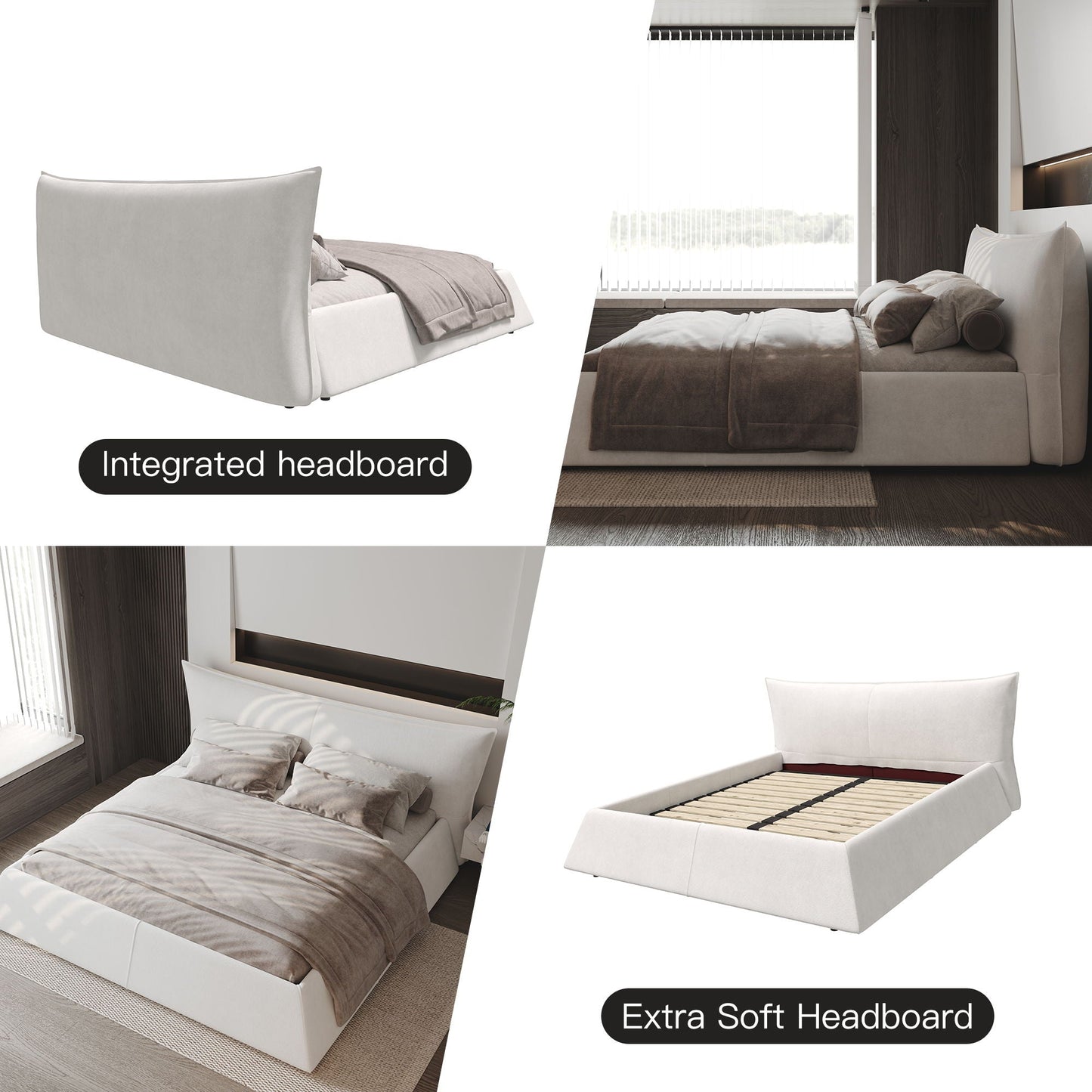 Upholstered Platform Bed With Special Shaped Headboard