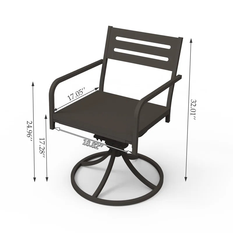 Set of 2 Powder-Coated Steel 360° Swivel Outdoor Dining Chairs with All-Weather Cushions