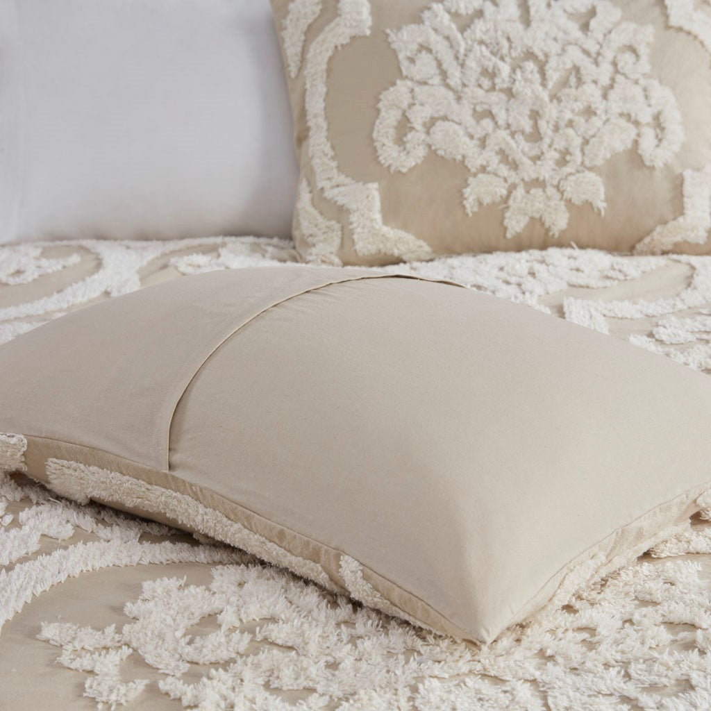 King/Cal King 3 Piece Tufted Cotton Chenille Damask Duvet Cover Set
