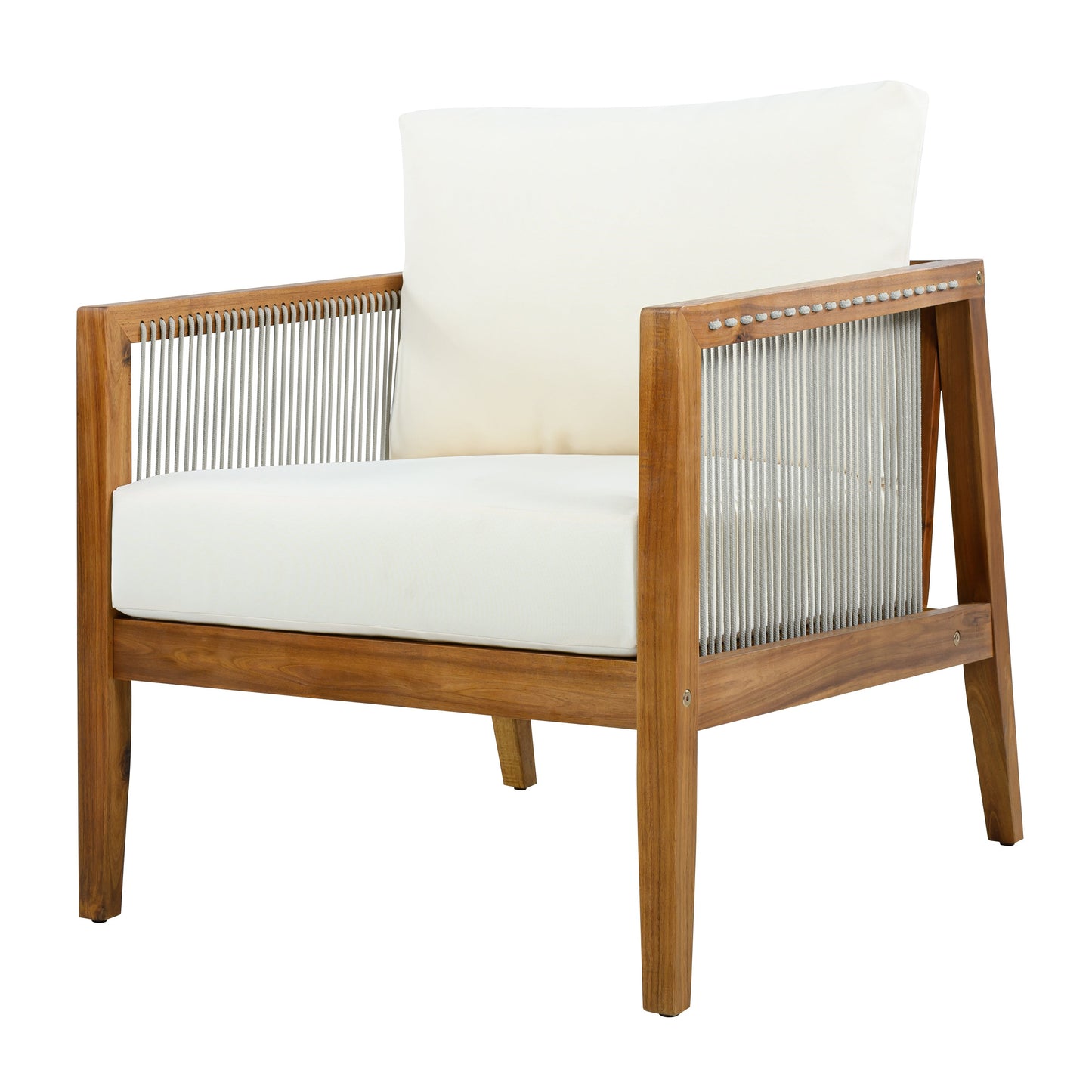 Outdoor 4-Piece Sofa Set, Acacia Wood Frame with Rope Detail, Water-Repellent