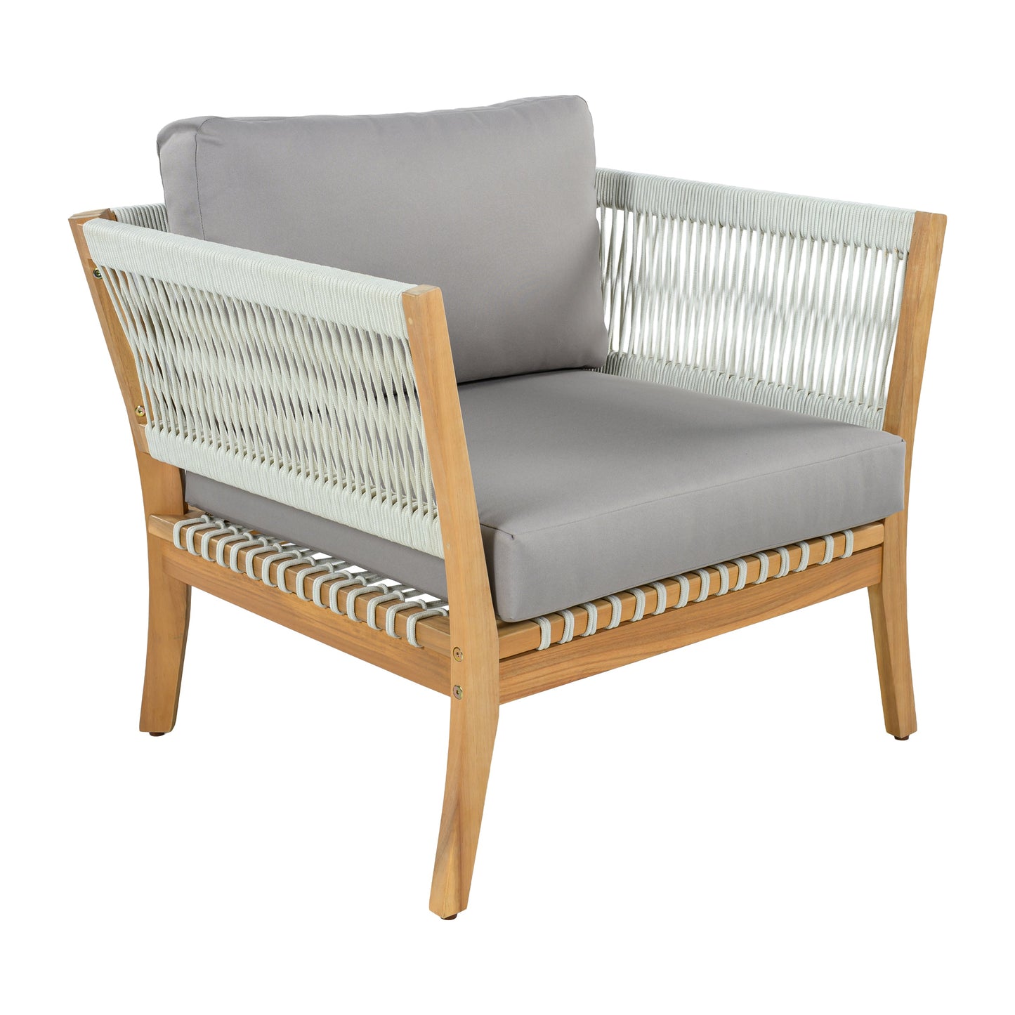 30.3" Outdoor Acacia Wood Patio Chair with Woven Rope Accents