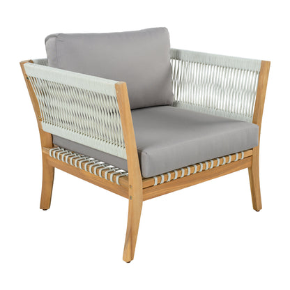 30.3" Outdoor Acacia Wood Patio Chair with Woven Rope Accents