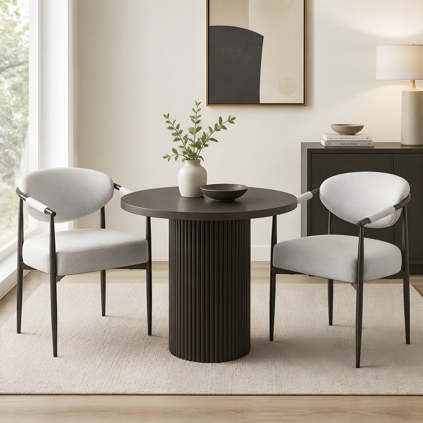 Modern Dining Chairs Set of 2 with Bronze Iron Frame