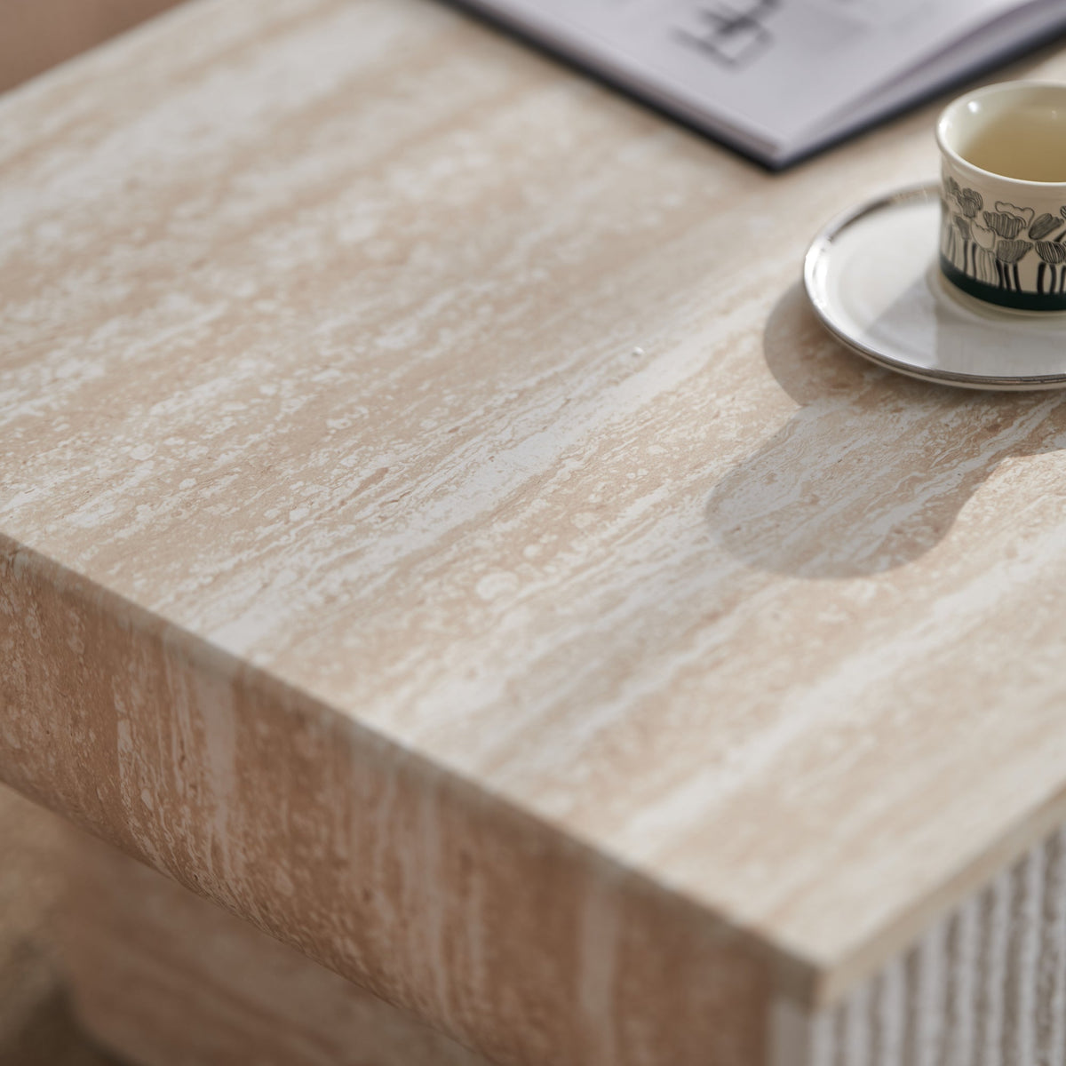 Mid Century Modern Coffee Table with Faux Marble Tabletop
