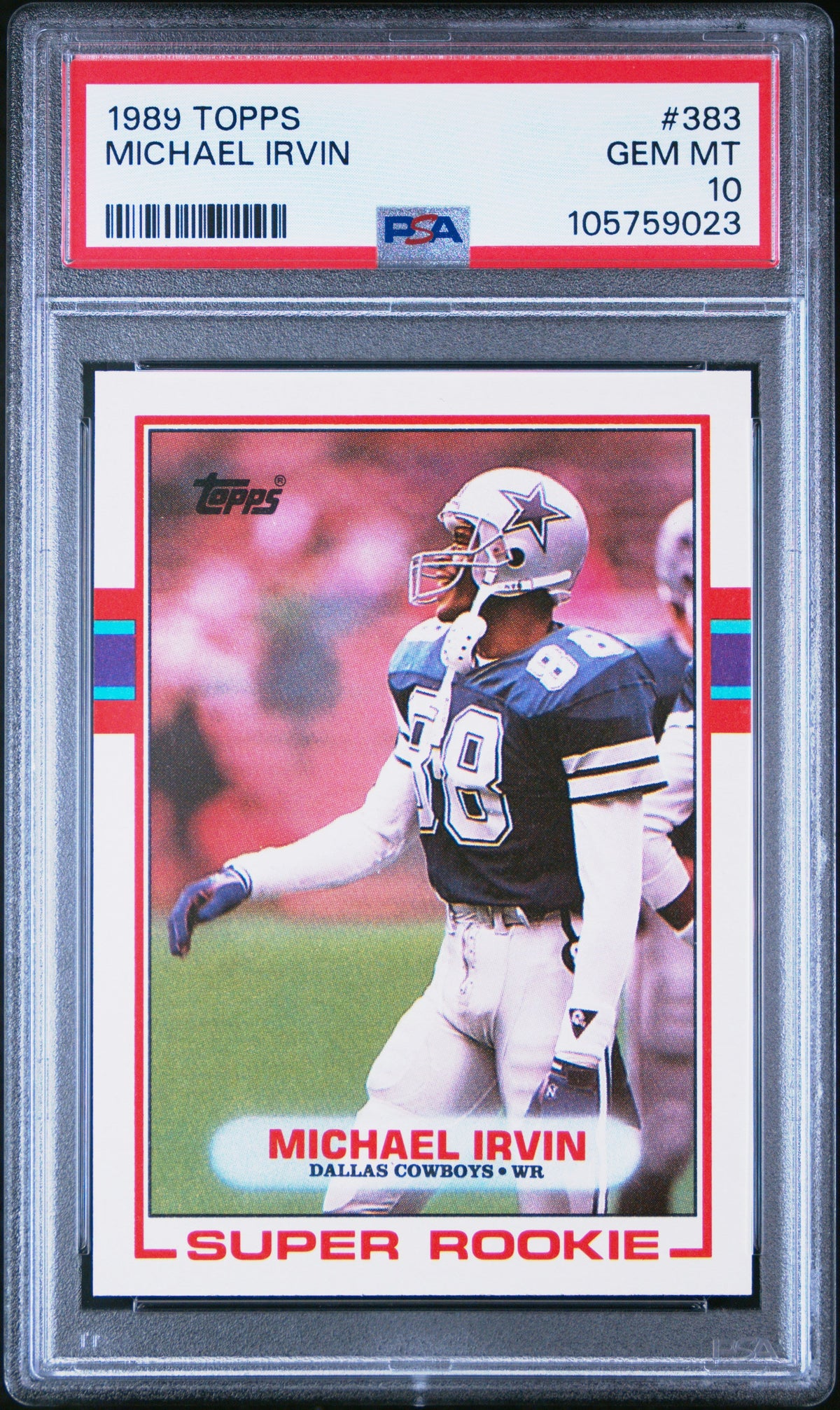 Graded 1989 Topps Michael Irvin #383 Rookie RC Football Card PSA 10 Gem Mint