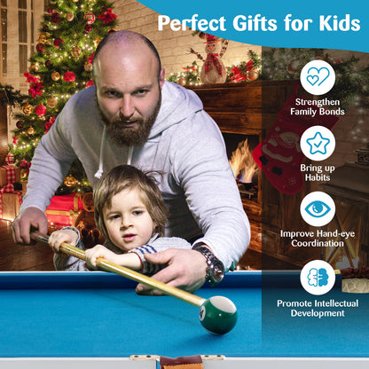 47 Inch Folding Billiard Table with Cues and Brush Chalk-Blue