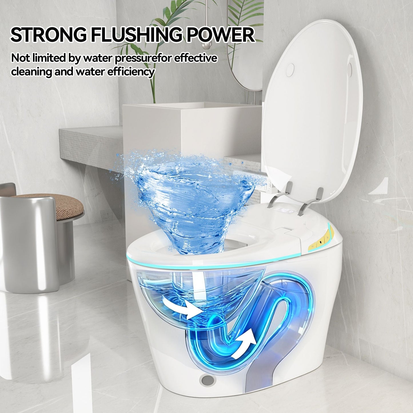 Unique Smart Toile With Built In Bidet, Auto Open / Close Seat, Foot Sensor, LED Display, Night Light, Warm Water & Dryer Ceramic