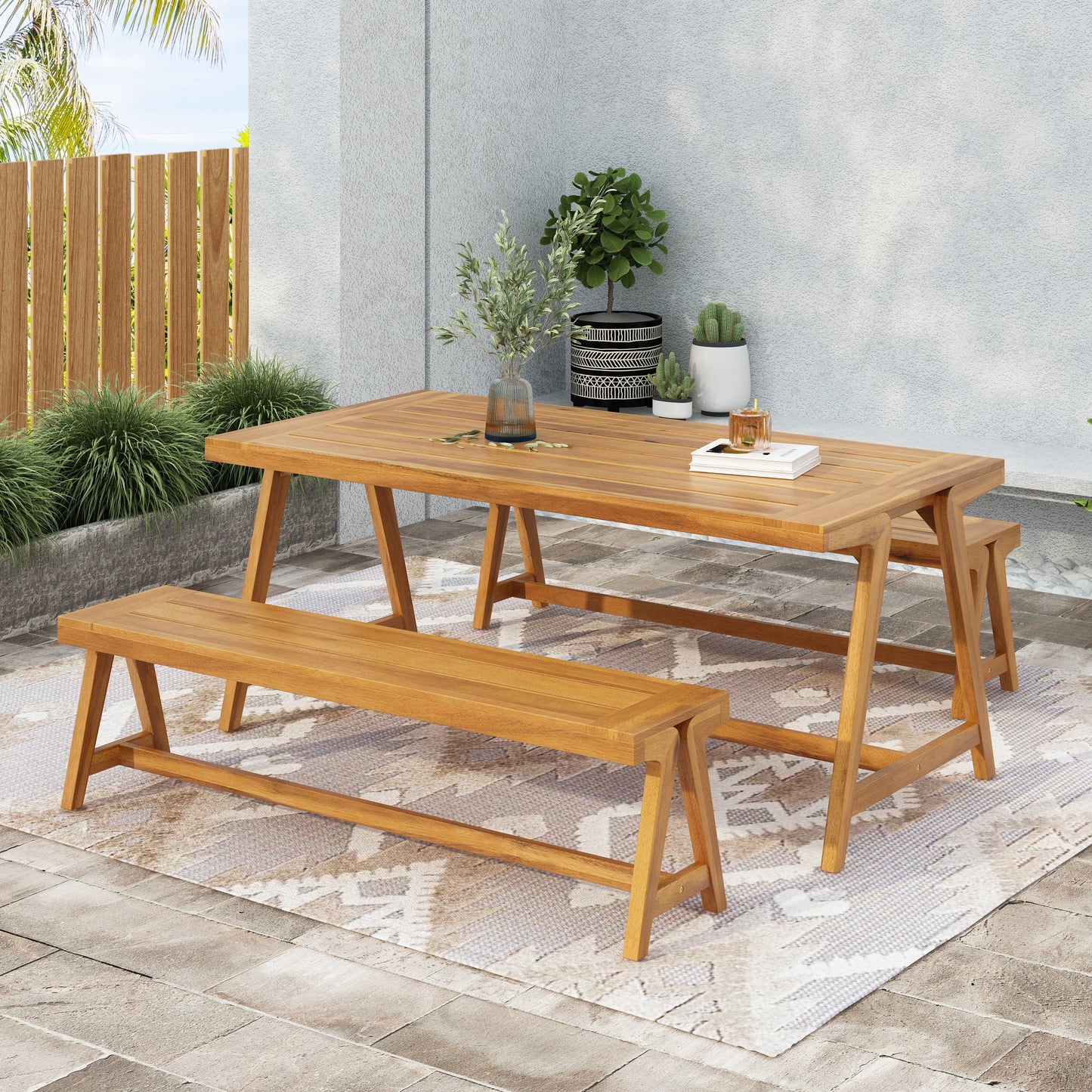Outdoor 3-Piece Picnic Table Set in Acacia Wood