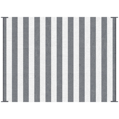 Outsunny - Reversible Outdoor Rug, 9' x 12' Waterproof Plastic Straw Floor Mat, Portable Rv Camping Carpet With Carry Bag, Large Floor Mat For Backyard, Deck, Picnic, Beach - Gray & White Striped