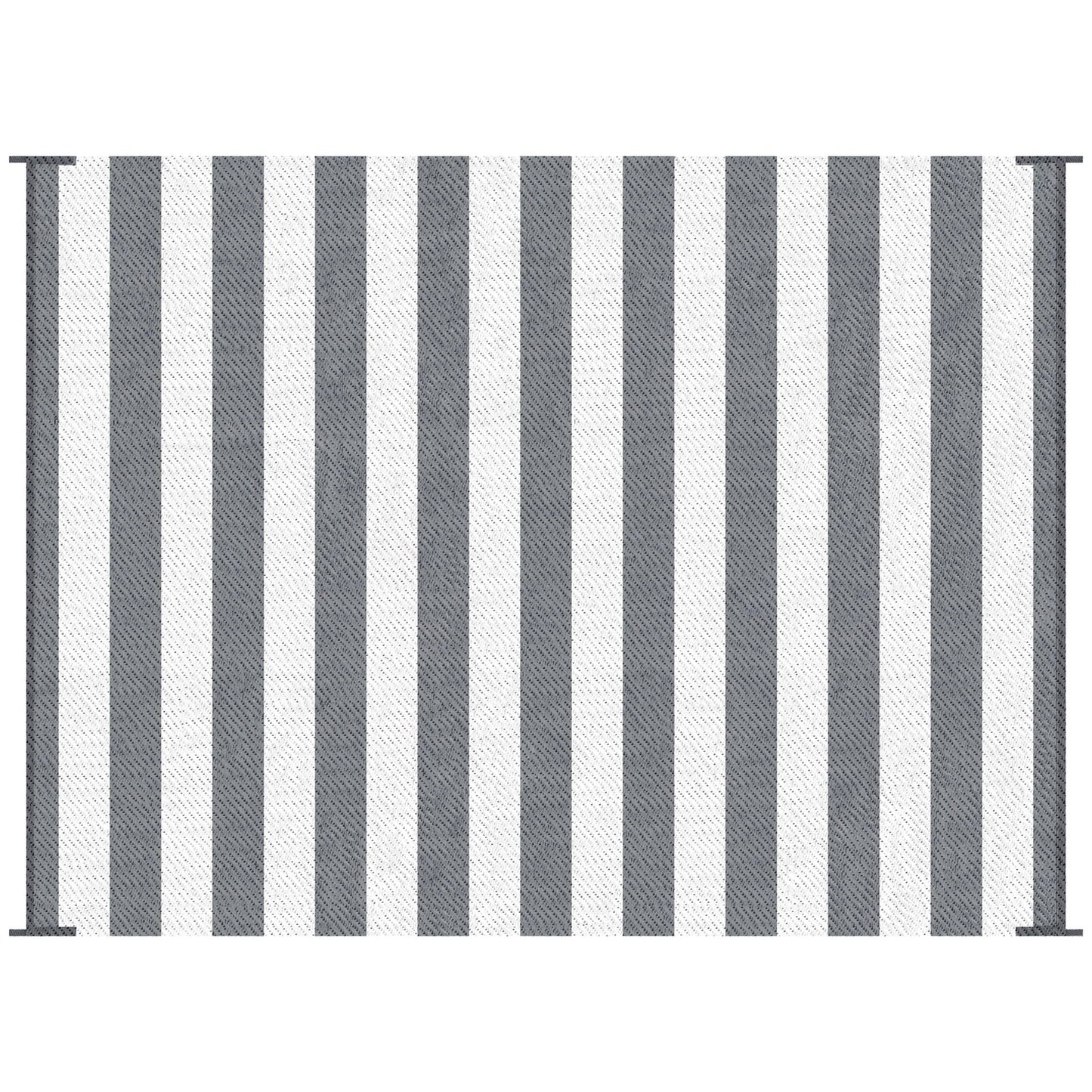 Outsunny - Reversible Outdoor Rug, 9' x 12' Waterproof Plastic Straw Floor Mat, Portable Rv Camping Carpet With Carry Bag, Large Floor Mat For Backyard, Deck, Picnic, Beach - Gray & White Striped