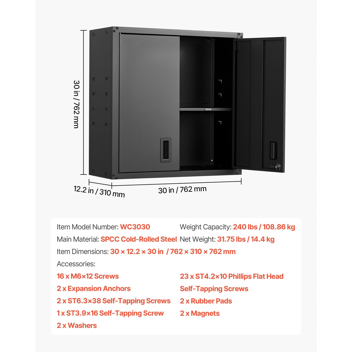 Metal Wall Cabinet 30W x 12.2D x 30H Inch