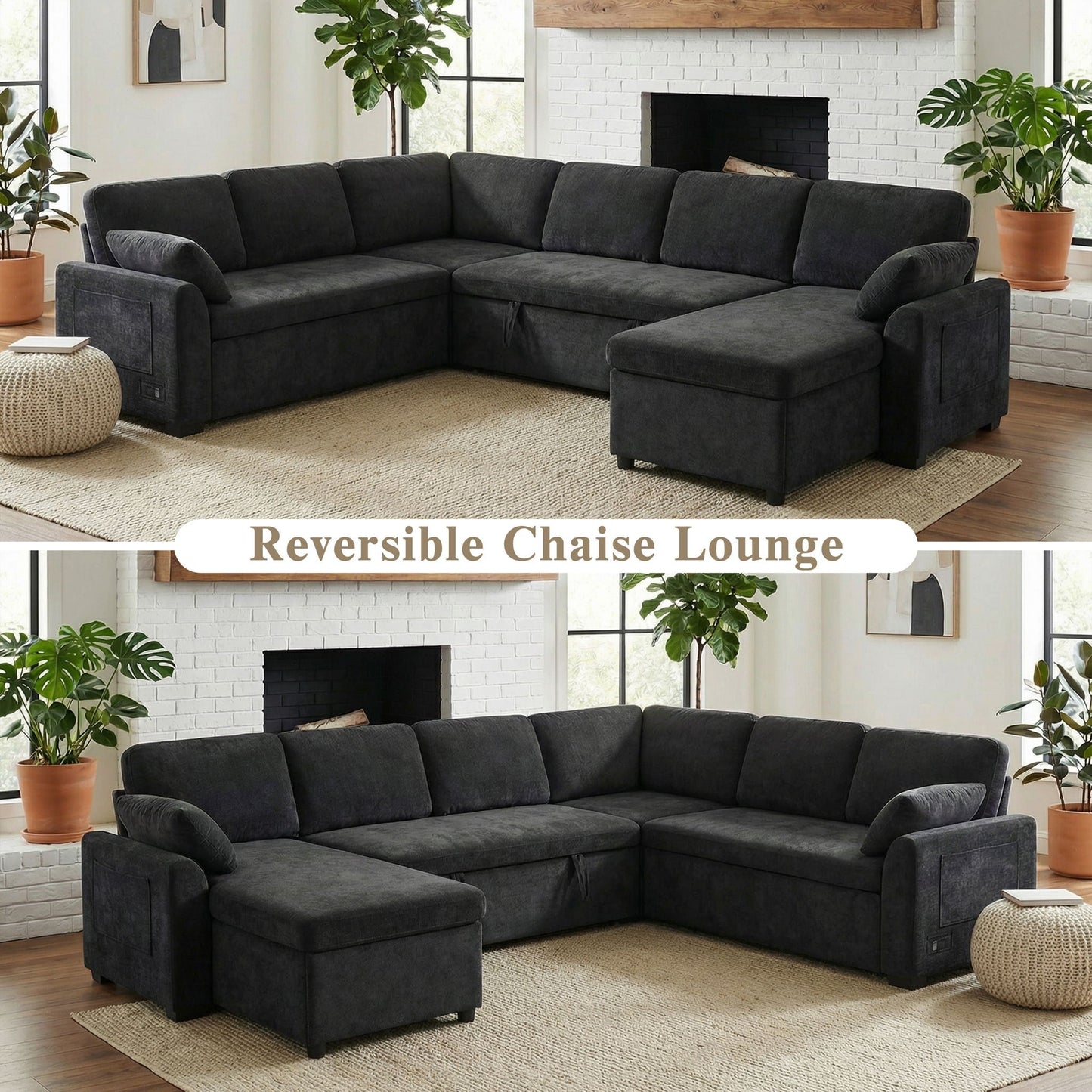 Convertible U-Shaped Sectional Sofa Bed With Reversible Chaise