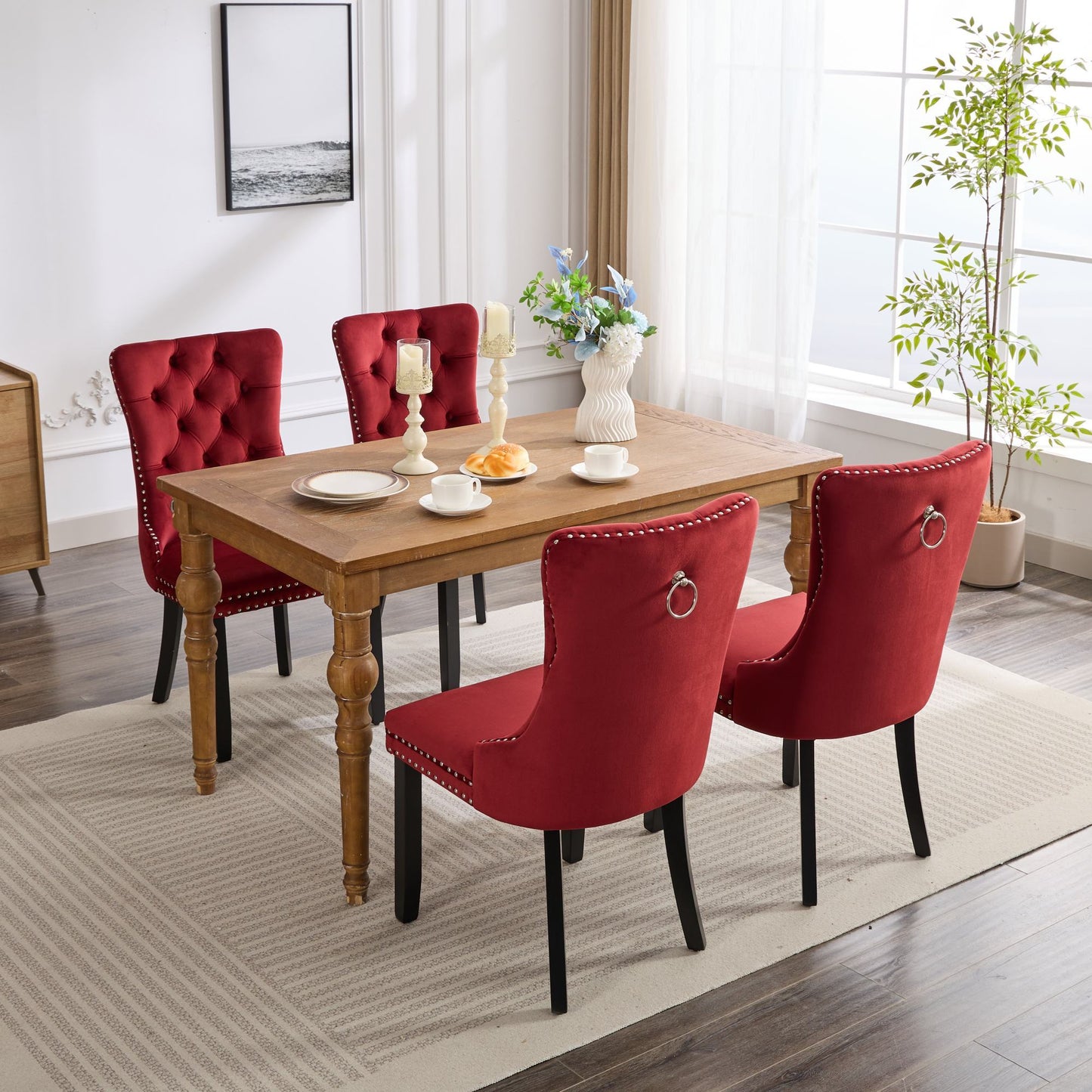 Classic Velvet Dining Chairs - Burgundy (Set of 2)