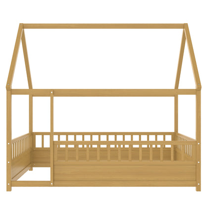 Full Size Wooden Bed with House Roof Frame