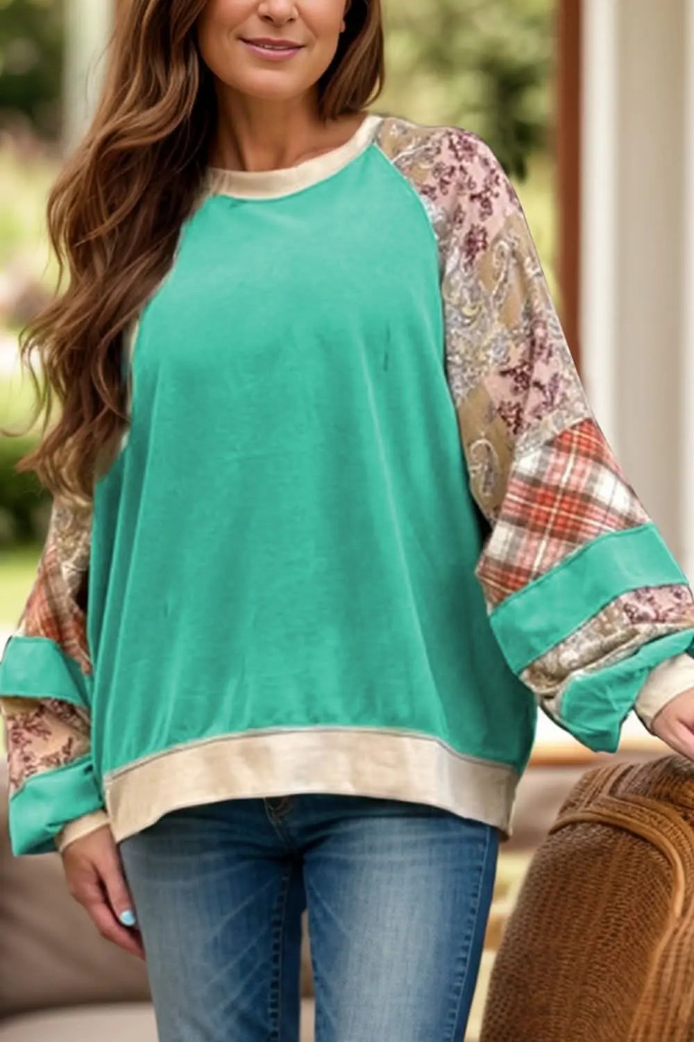 Plus Size Printed Raglan Sweatshirt by Trendsi | Layering
