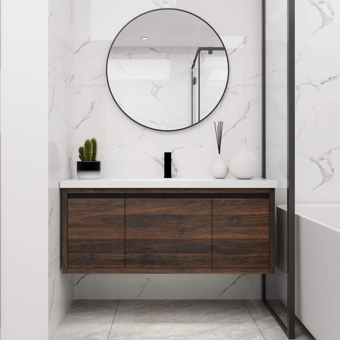 Nuvia Floating Bathroom Vanity With Resin Sink Soft Close Doors (SAK82560)