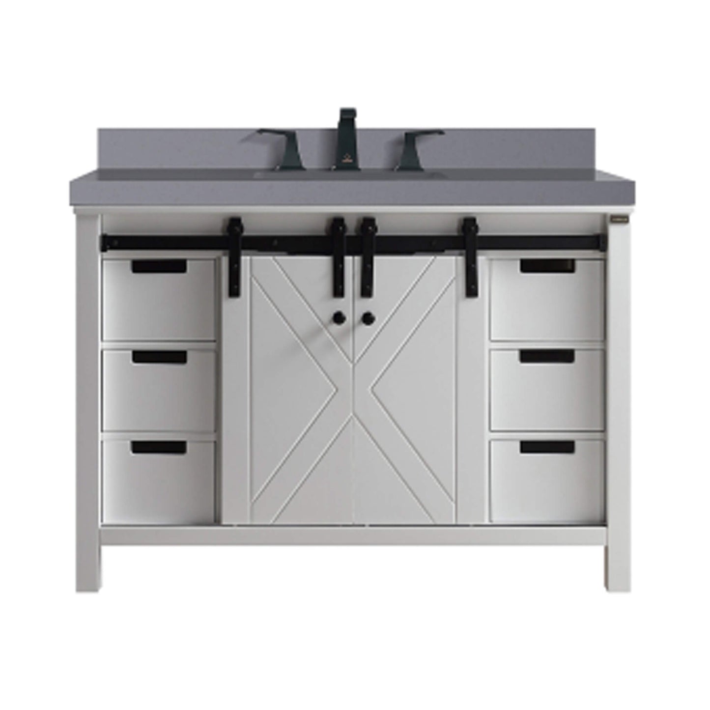 Nuvia White Bathroom Vanity With Gray Quartz Top And Faucet Set (SAK40685)