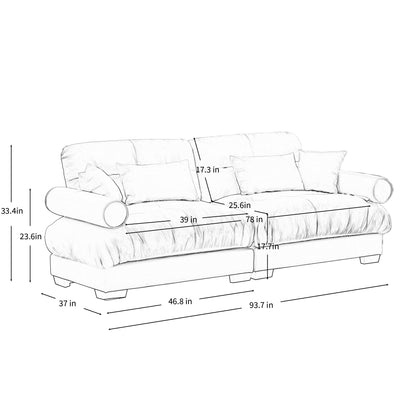 Modern Sofa With Bolstered Armrests And Pillows