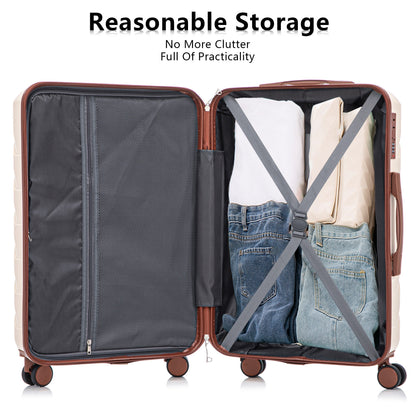 3-Piece ABS Spinner Wheel Luggage Set 20"/24"/28" Beige