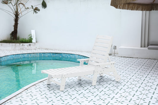 Lounge Chair Outdoor with Wood Texture, HDPE, Adjustable Backrest