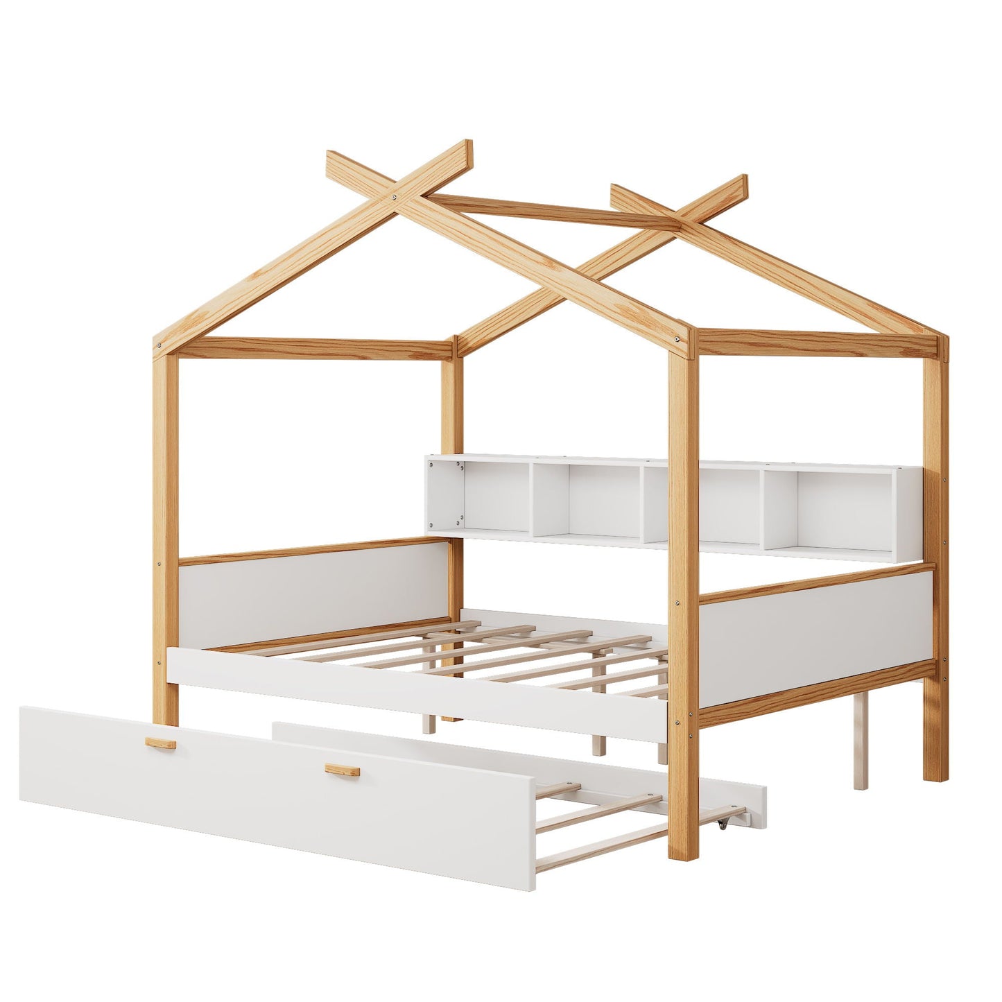 House Bed With Bookshelf Storage