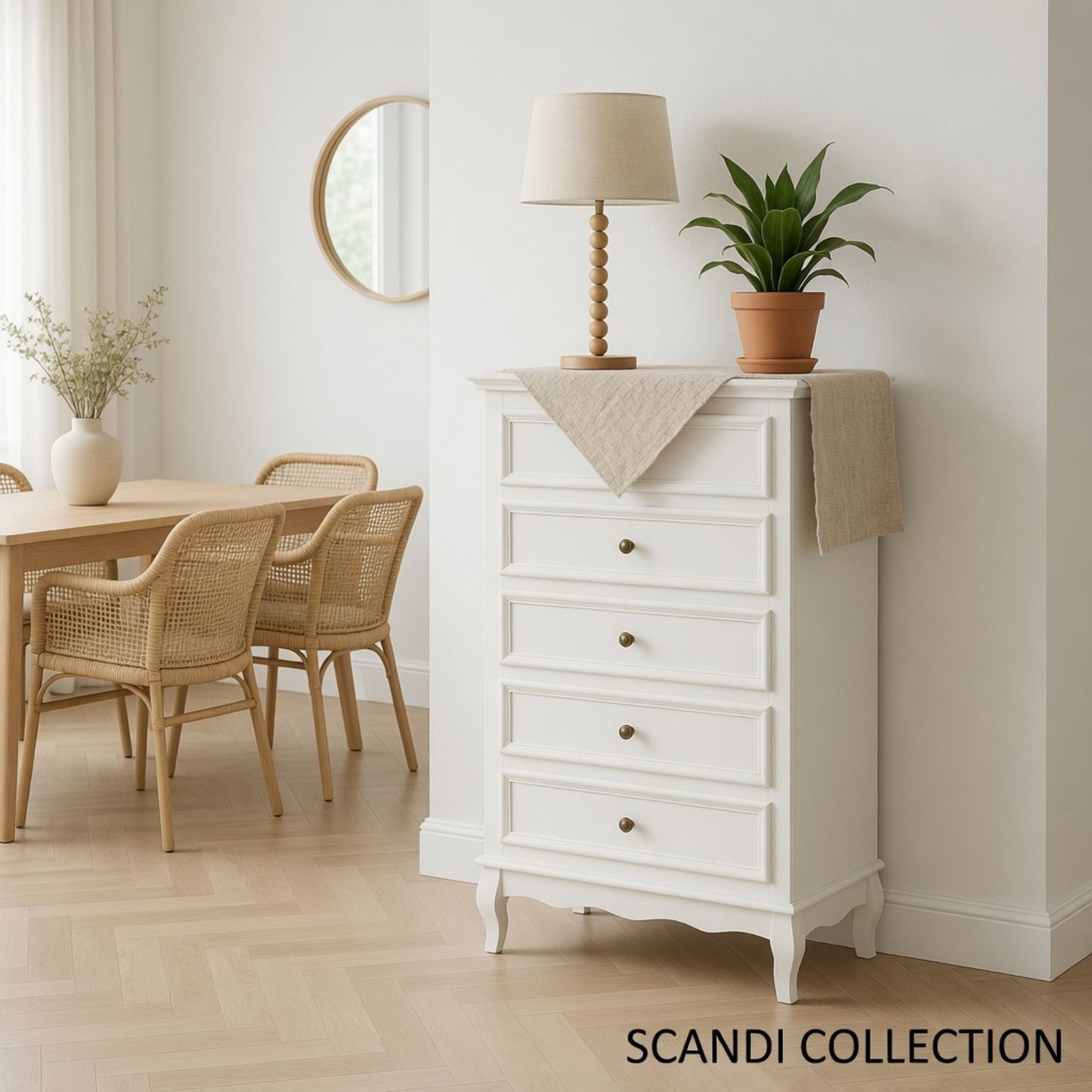 5 Drawer Tall Wide Chest Of Drawers - White