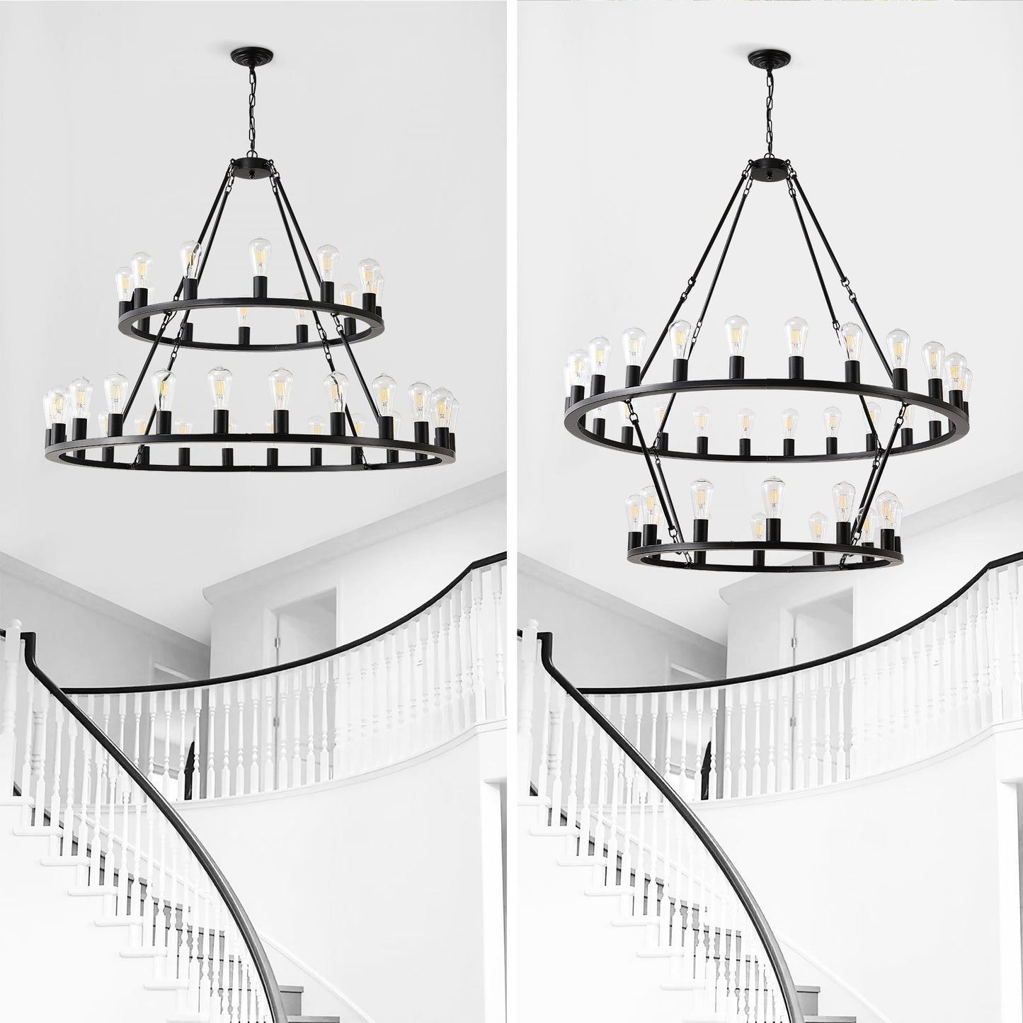 52 Inch Black Wagon Wheel Chandelier, 36-Lights