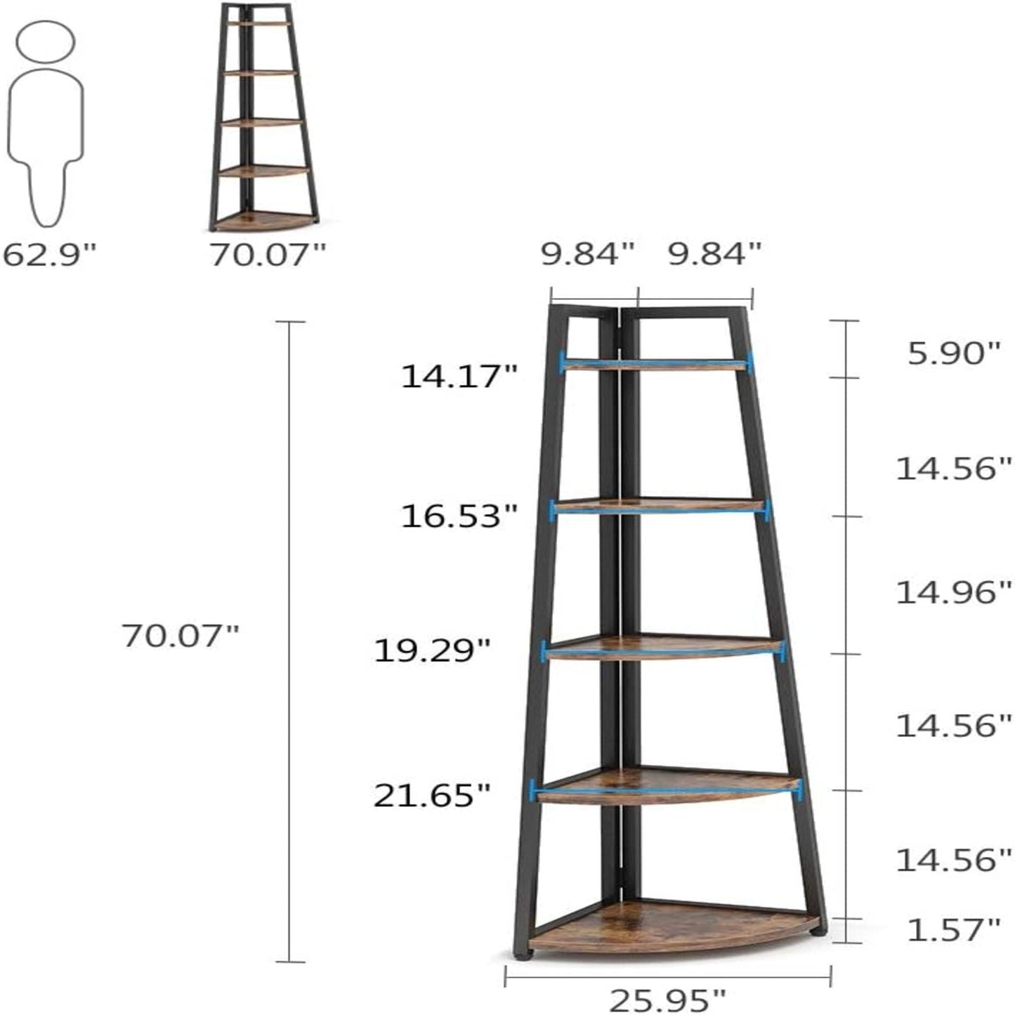 Tall 5 Tier Corner Bookshelf For Living Room