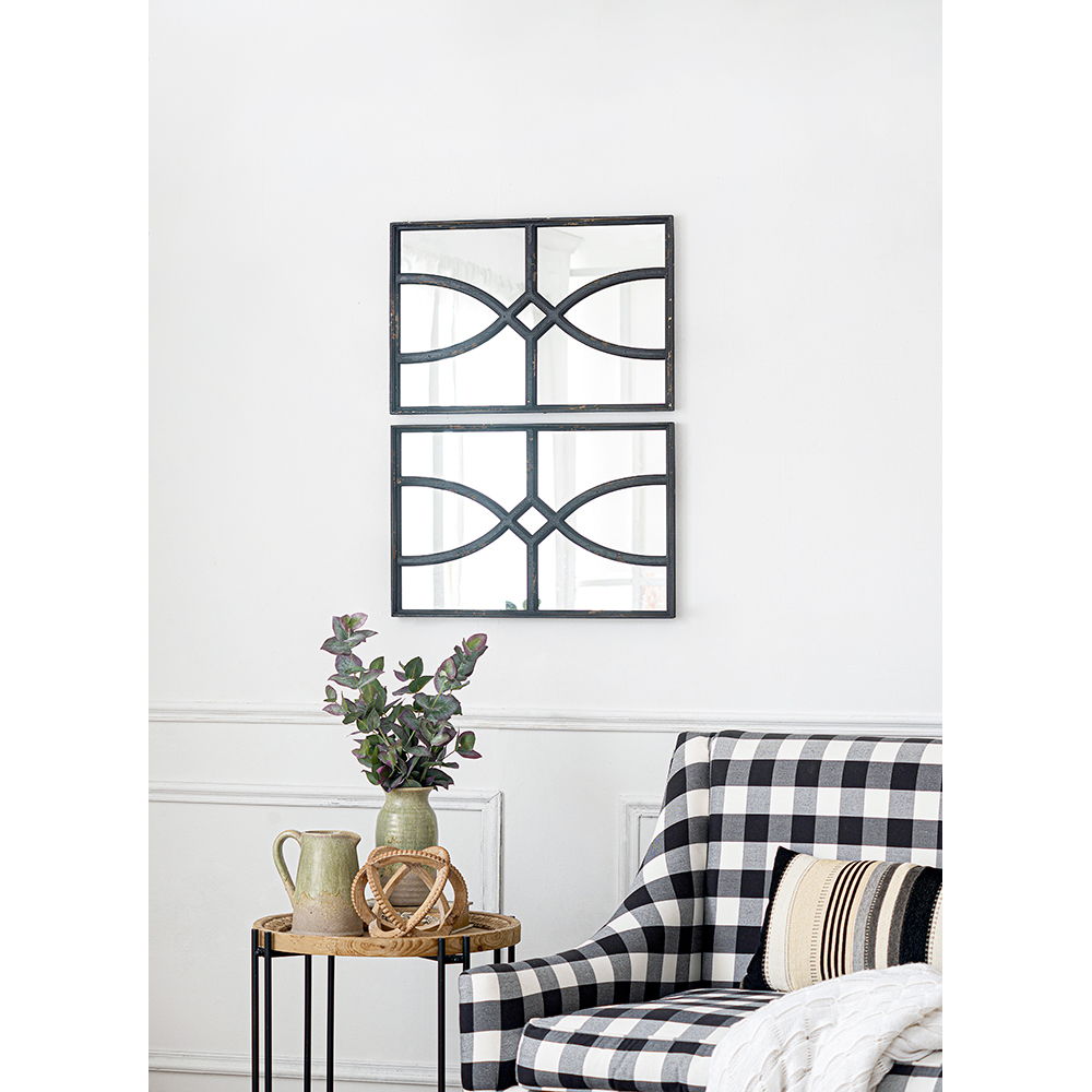 Rectangular Wooden Wall Mirror With Antique Frame, Vertical Or Horizontal Home Decor For Living Room (Set of 2)