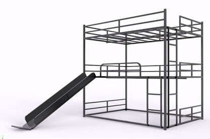 Full Size House Loft Bed With Slide And Ladder - Black