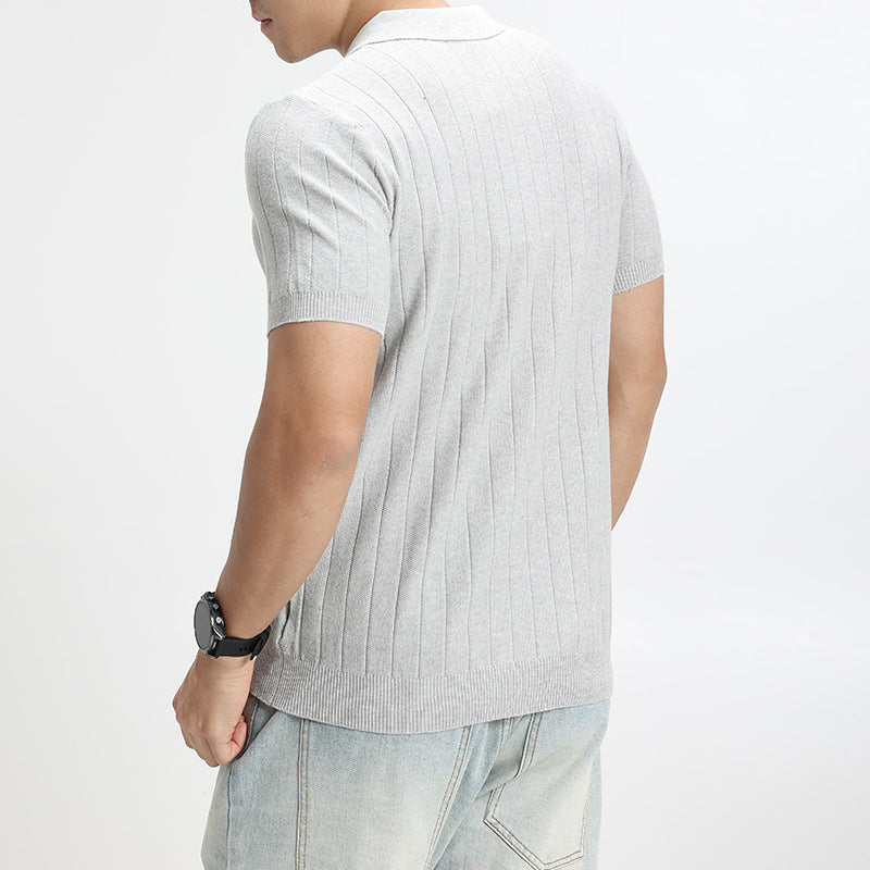 Mens Light-Luxury Rib-Knit Polo Shirt