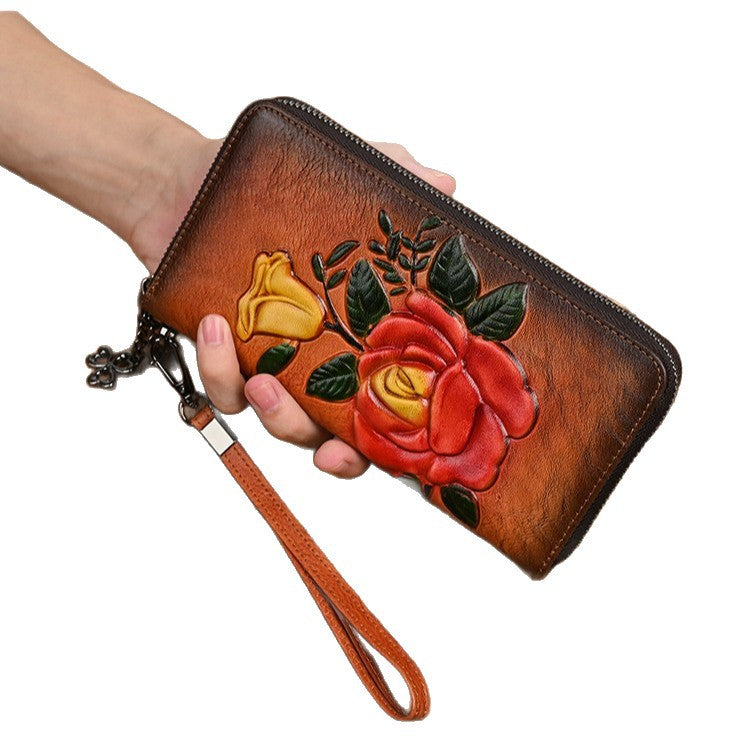Embossed Vintage Vegetable-Tanned Leather New Womens Wallet
