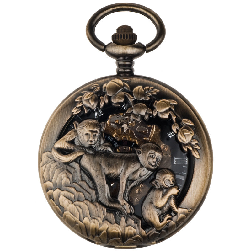 12-zodiac-animal Relief Mechanical Skeleton Watch With Roman Numeral Dial