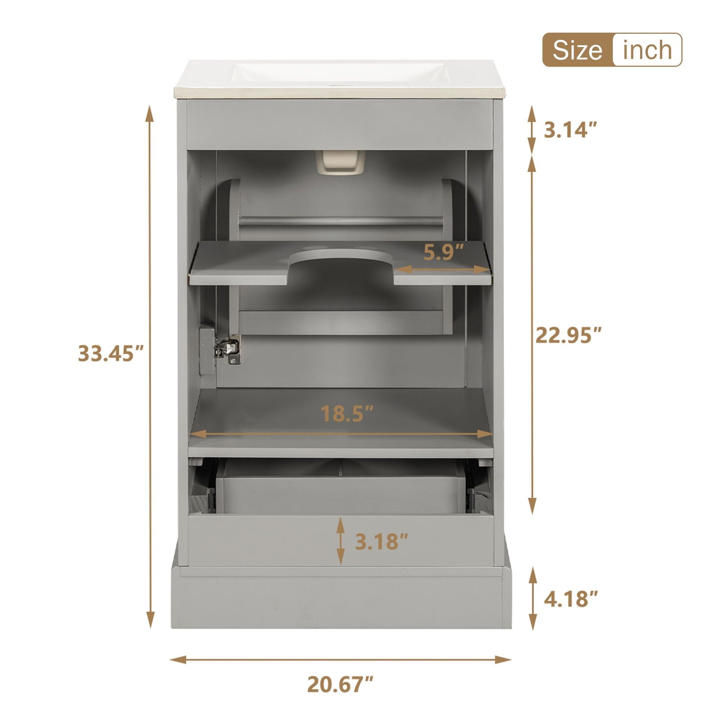 Bathroom Vanity With Sink, Soft Close Door, Adjustable U-Shaped Shelf