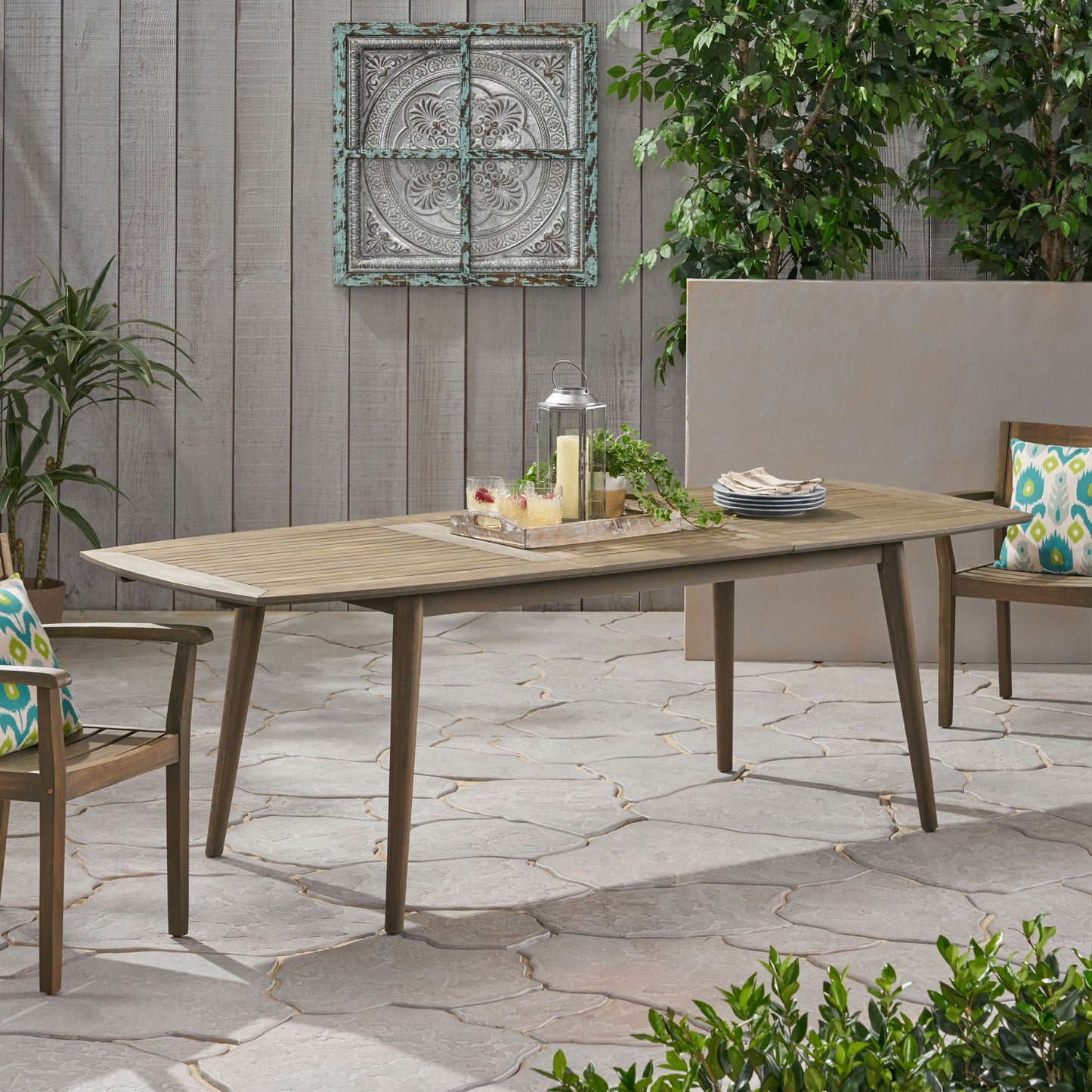 Placidity Outdoor Expandable Dining Table with Slatted Tabletop and Tapered Legs