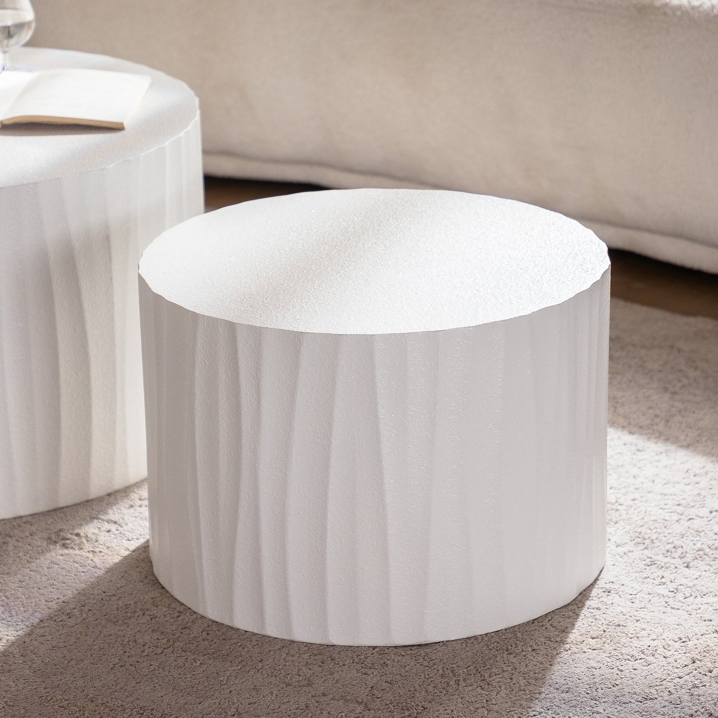 Nesting Coffee Table Set of 2 Round Wooden Tables