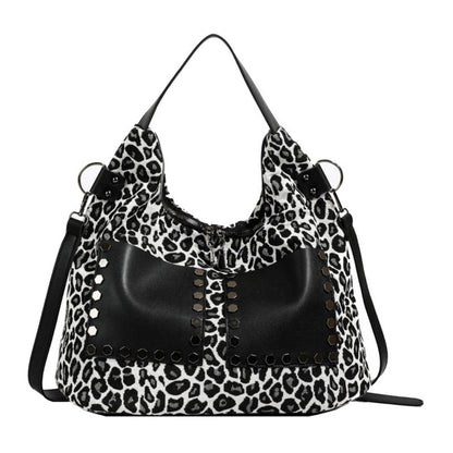 Ladies leopard print large capacity tote bag, vintage hobo bag casual, shoulder bag with crossbody strap, bag shoulder bag women