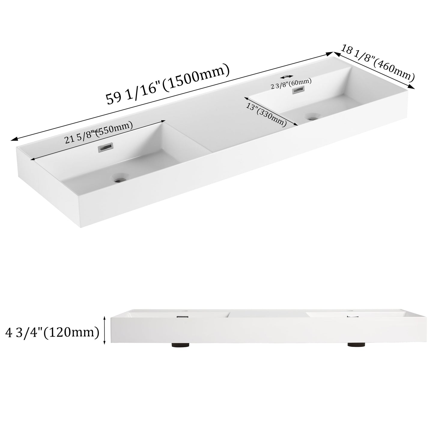 60 Inch Bathroom Resin Sink