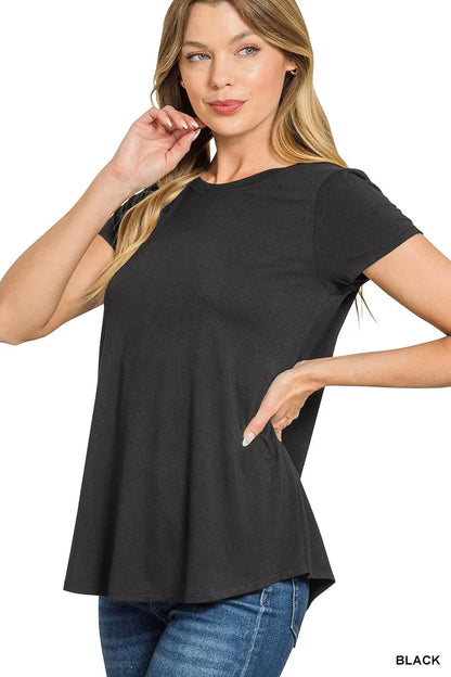 Zenana Flowy Round Hem Rayon Short Sleeve T-Shirt