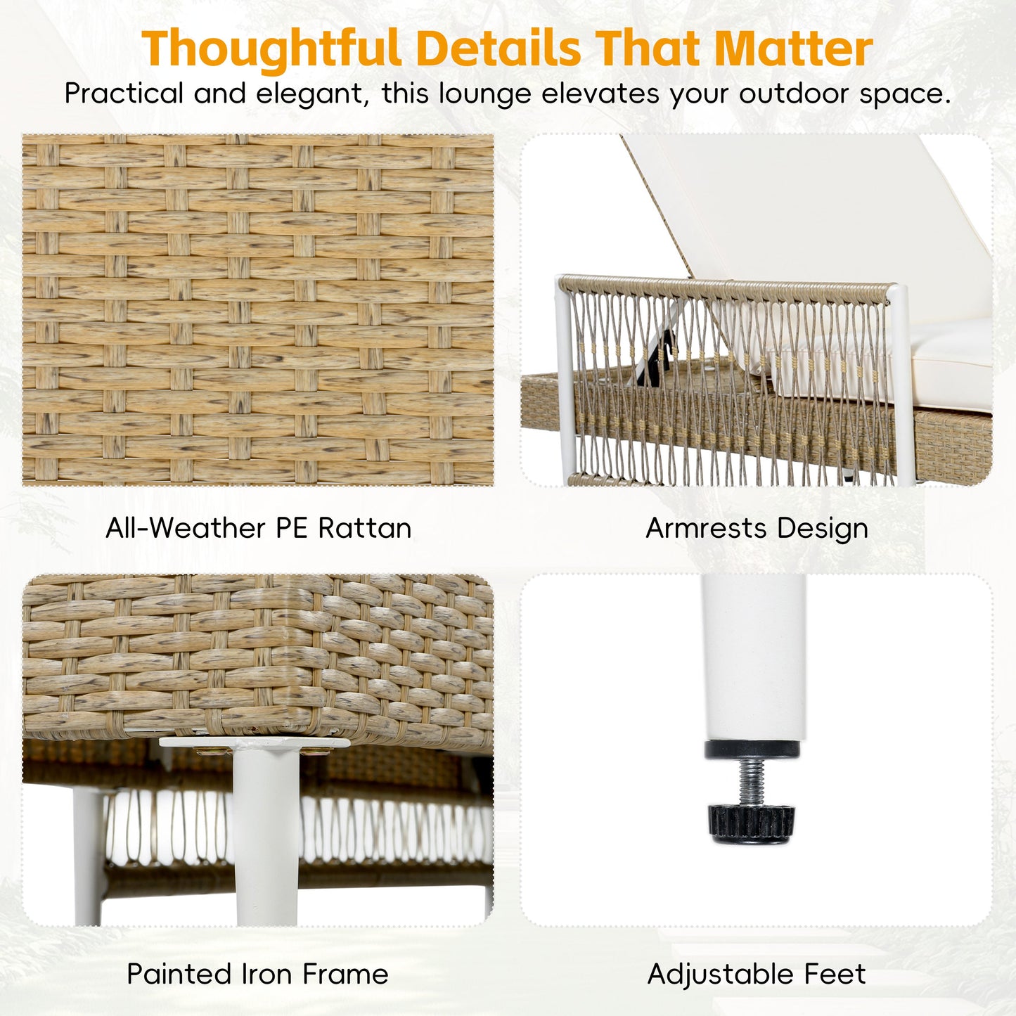 TOPMAX Outdoor All-Weather PE Rattan Chaise Lounge