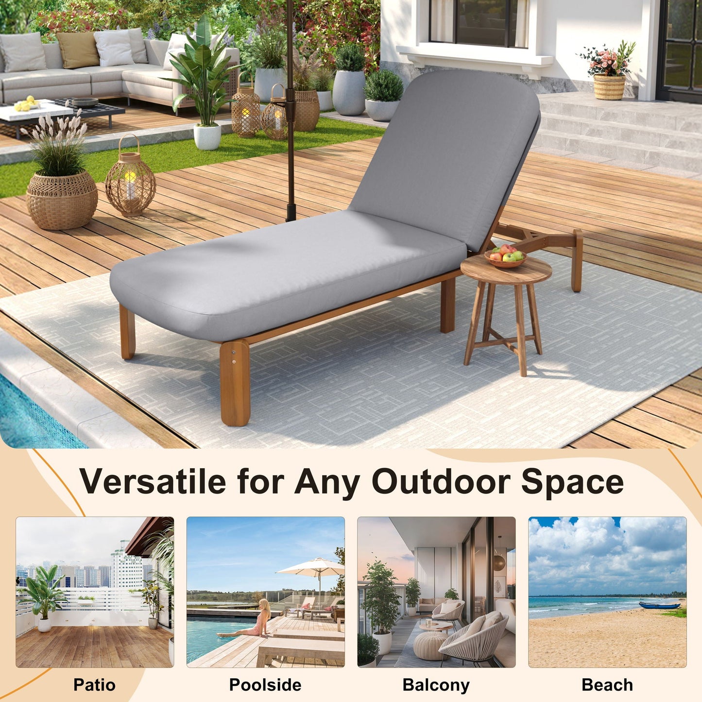Outdoor Chaise Lounge With Adjustable Backrest