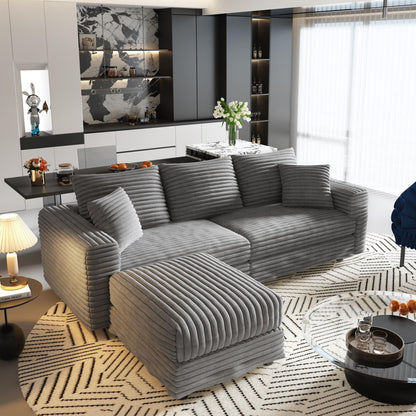 Convertible Deep Seat Sofa With Soft Pillows And Ottomans